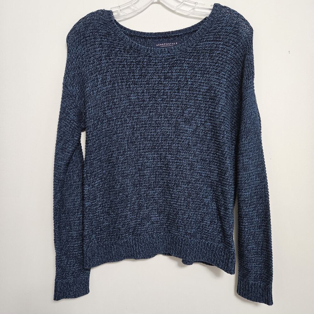 Aeropostale Womens Sweater Blue Heathered Loose Knit Scoop Neckline Size S LNC